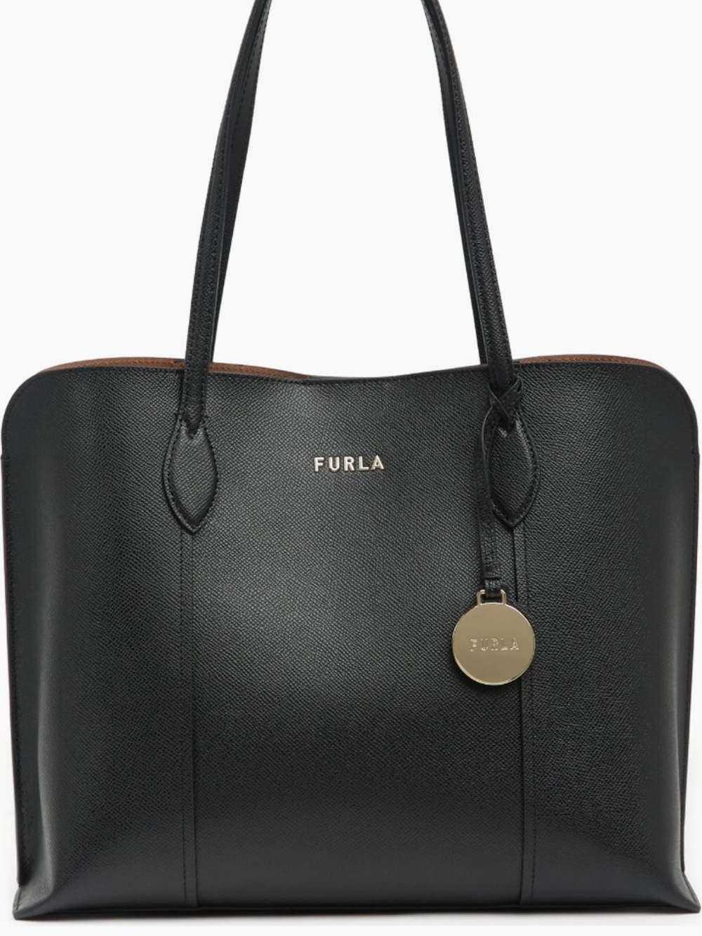 Furla Black Leather 3 Compartment Tote with Gold Charm No Callouts